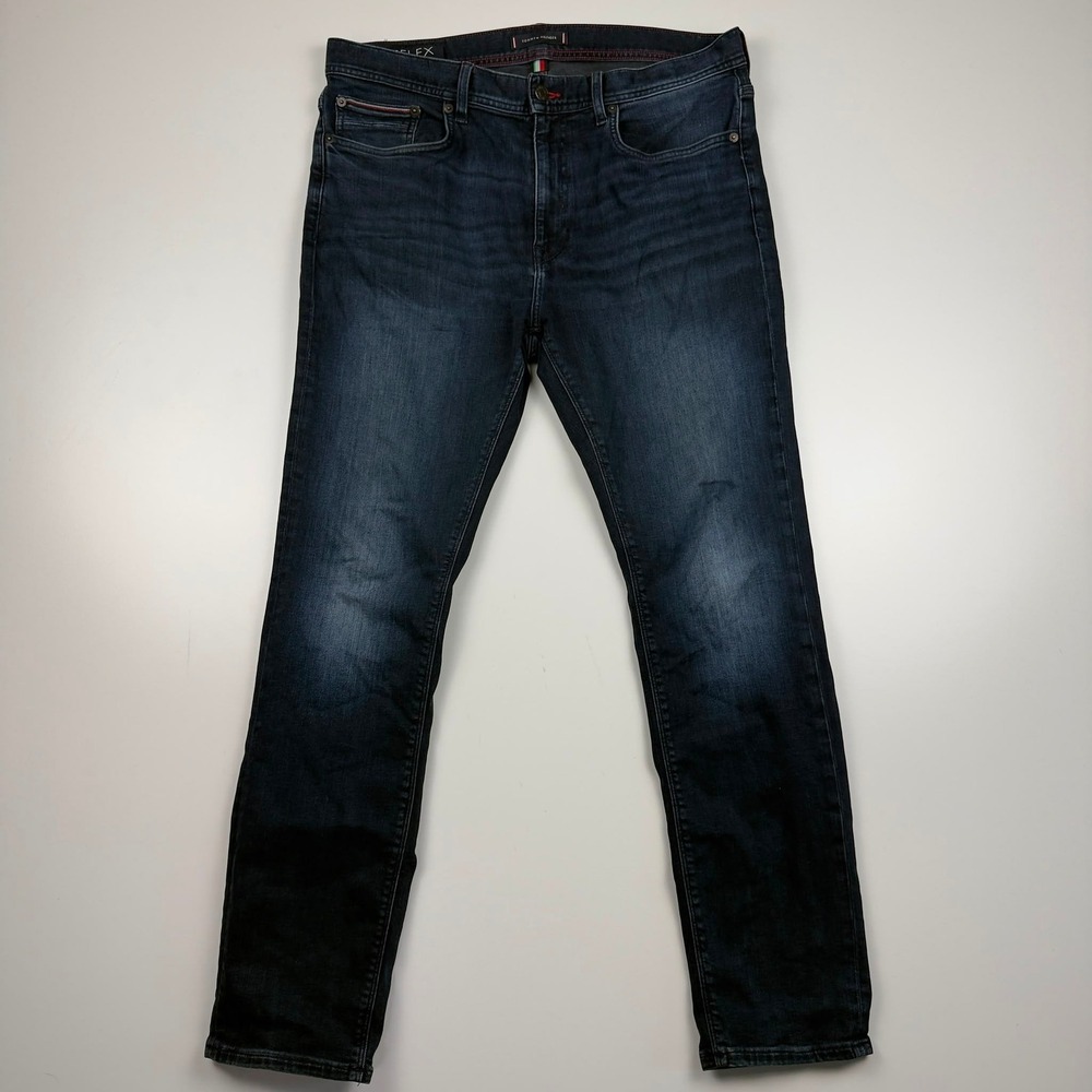 Tommy Hilfiger TH Flex Jeans Men's 35x29 Dark Blue Slim Straight Stretch Denim